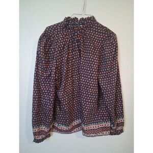 Trovata Birds of Paradise M Blouse Hillary Heirloom Top Blue Floral Silk Cotton